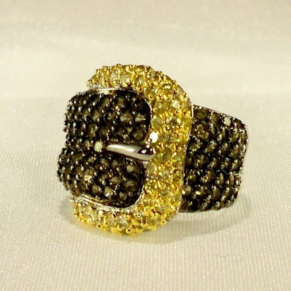 NEW Charles Winston Cubic Zirconias Gold & Silver Buckle Ring